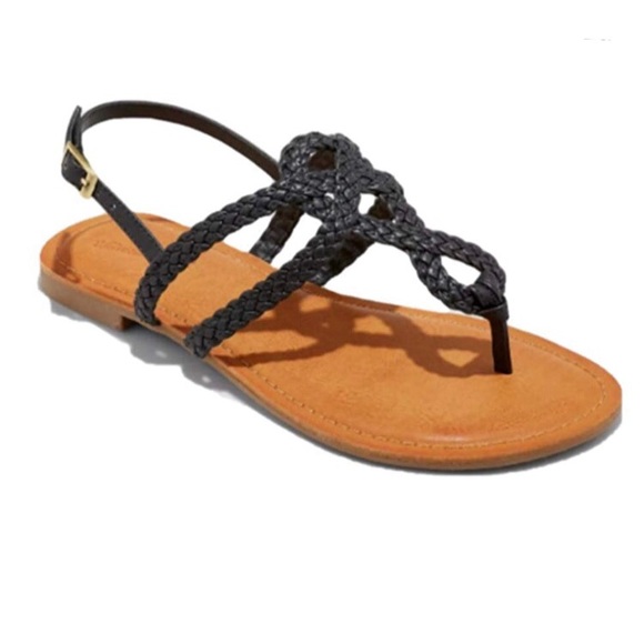 Universal Thread Shoes Black Braided Thong Ankle Strap Sandal
